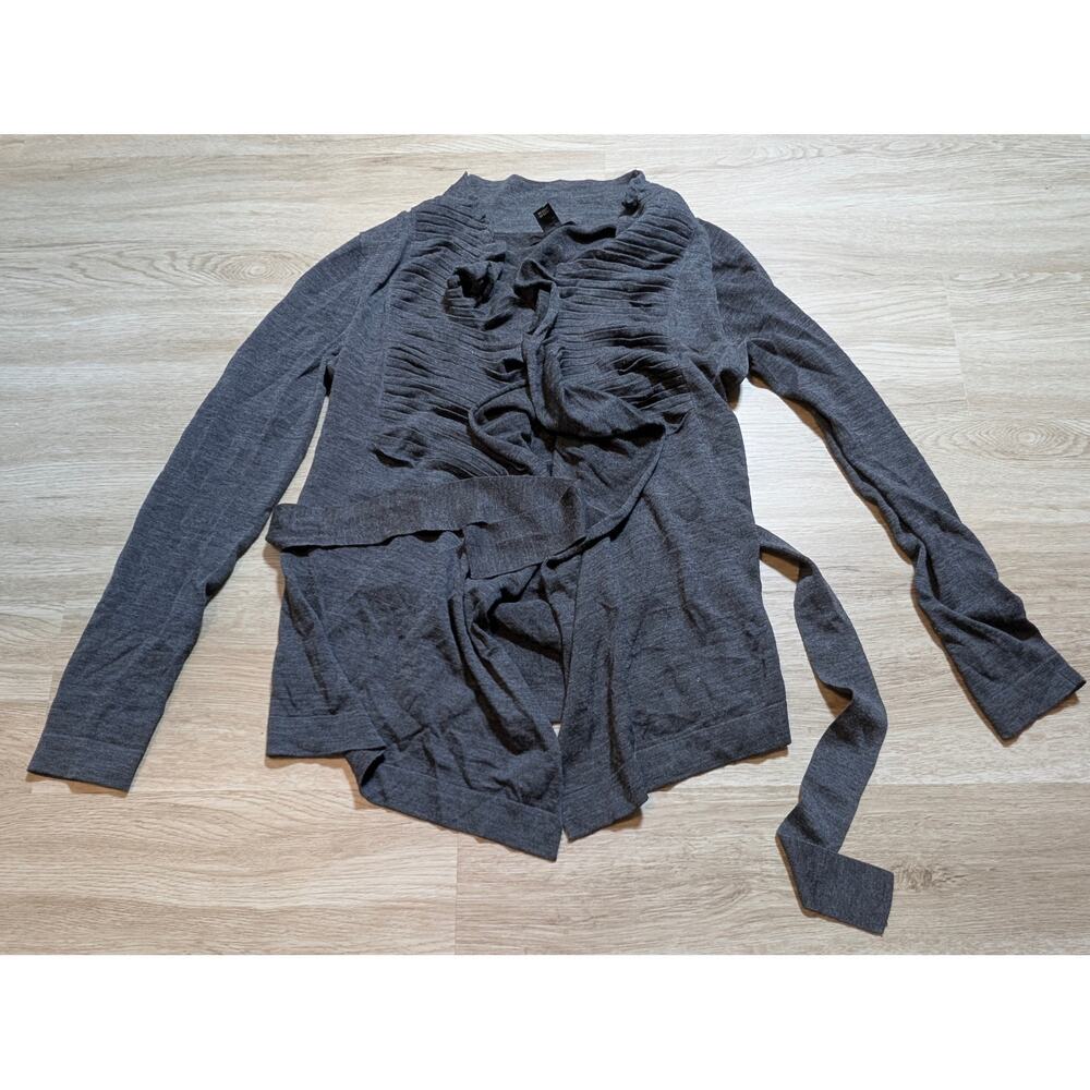 Kenneth Cole NY Womens Gray Sze M Ruffle Front Tie Cardigan Whimsygoth Lagenlook